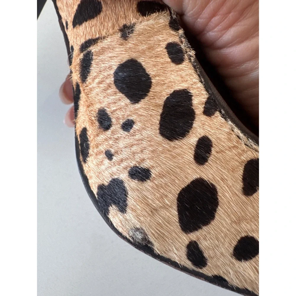 Tory Burch Leopard Print Calf Hair Block Heel Pumps Brown Tan Square Toe Shoes